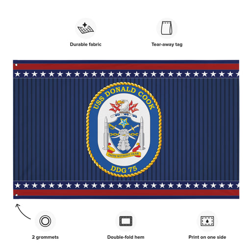 Patriotic USS Donald Cook (DDG-75) Ship's Crest Wall Flag Tactically Acquired   