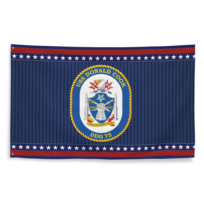 Patriotic USS Donald Cook (DDG-75) Ship's Crest Wall Flag Tactically Acquired   