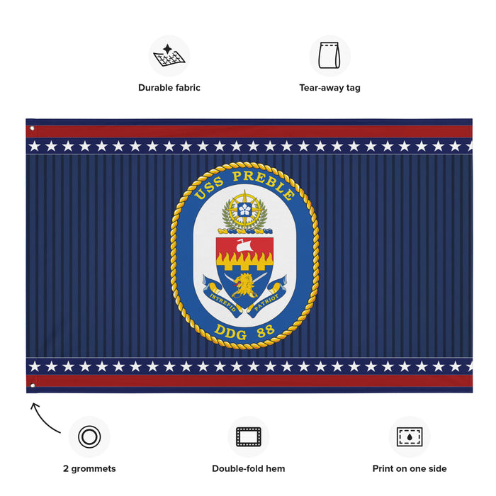 Patriotic USS Preble (DDG-88) Ship's Crest Wall Flag Tactically Acquired   