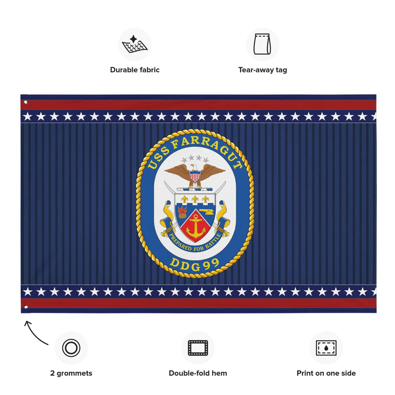 Patriotic USS Farragut (DDG-99) Ship's Crest Wall Flag