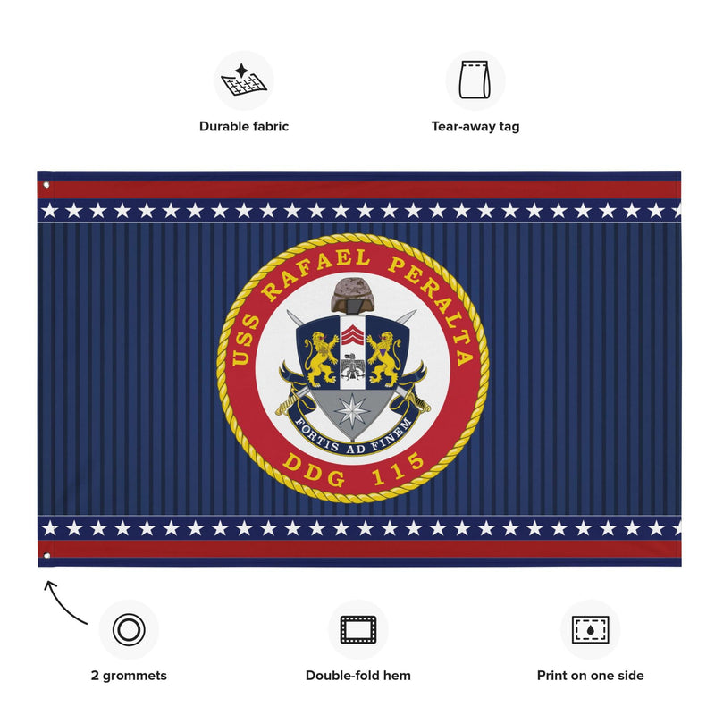 Patriotic USS Rafael Peralta (DDG-115) Ship's Crest Wall Flag