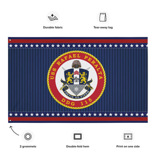 Patriotic USS Rafael Peralta (DDG-115) Ship's Crest Wall Flag Tactically Acquired   