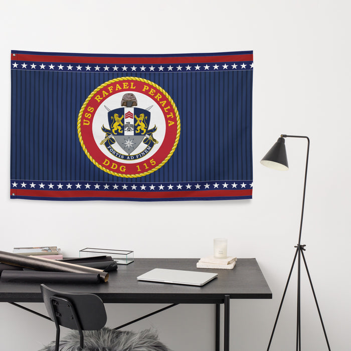 Patriotic USS Rafael Peralta (DDG-115) Ship's Crest Wall Flag Tactically Acquired   