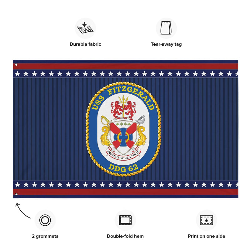 Patriotic USS Fitzgerald (DDG-62) Ship's Crest Wall Flag