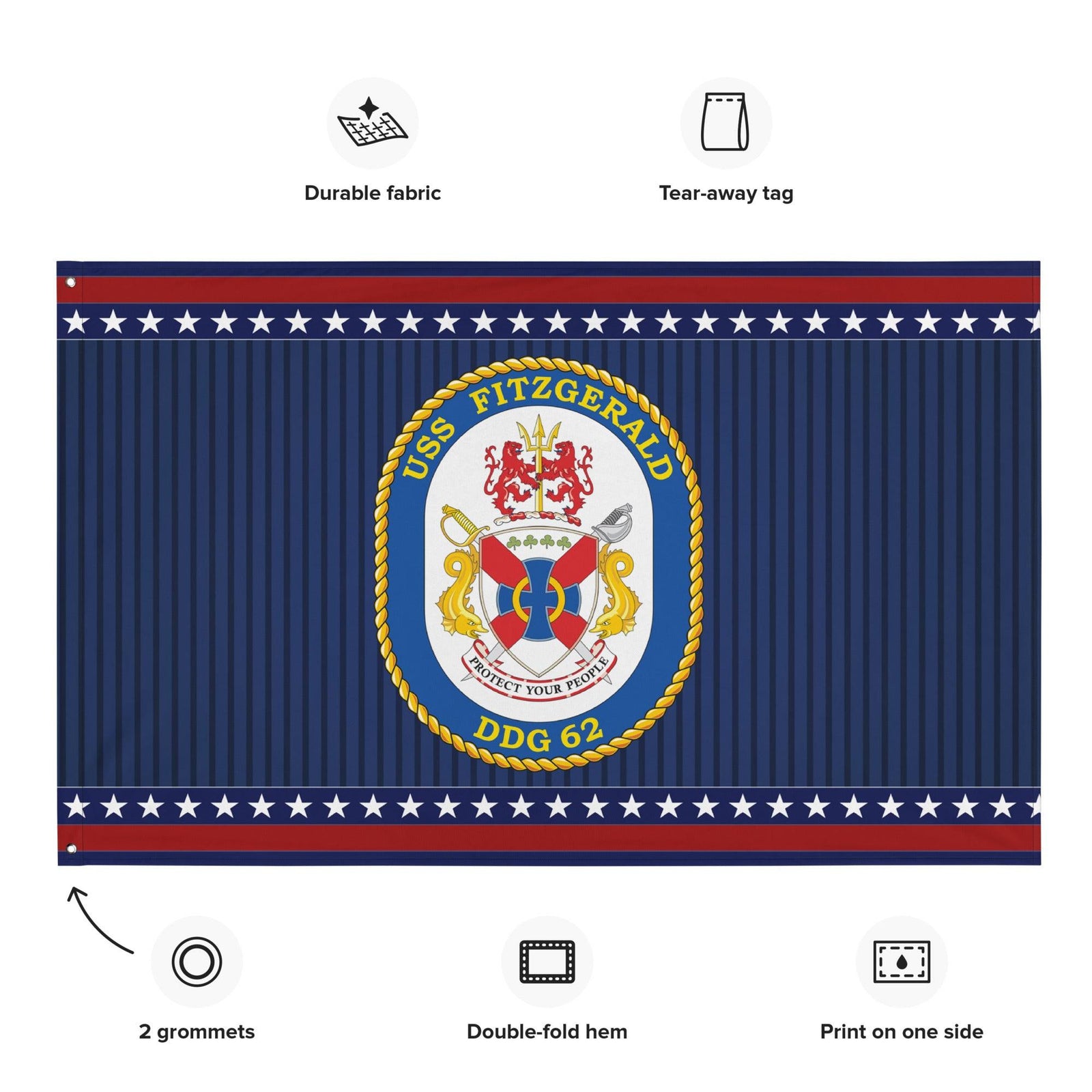 Patriotic USS Fitzgerald (DDG-62) Ship's Crest Wall Flag Tactically Acquired   