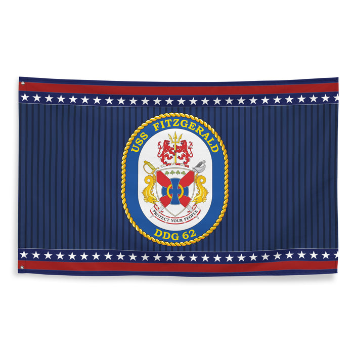 Patriotic USS Fitzgerald (DDG-62) Ship's Crest Wall Flag Tactically Acquired   