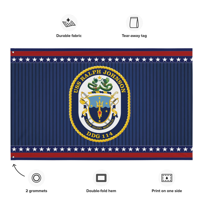 Patriotic USS Ralph Johnson (DDG-114) Ship's Crest Wall Flag Tactically Acquired   