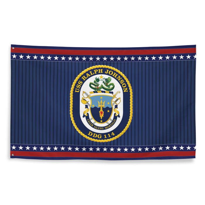 Patriotic USS Ralph Johnson (DDG-114) Ship's Crest Wall Flag Tactically Acquired   