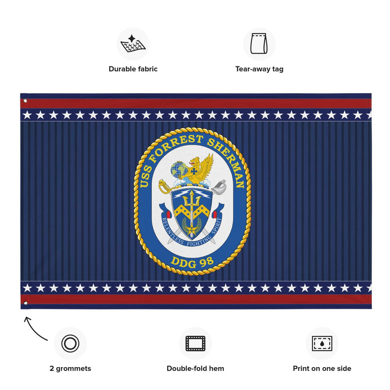 Patriotic USS Forrest Sherman (DDG-98) Ship's Crest Wall Flag
