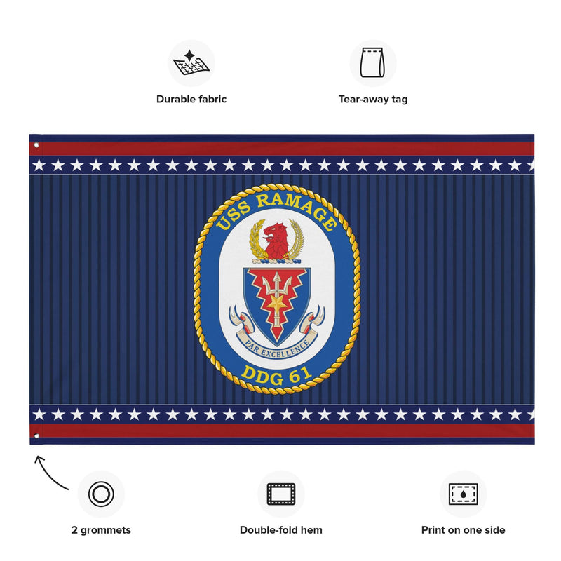 Patriotic USS Ramage (DDG-61) Ship's Crest Wall Flag