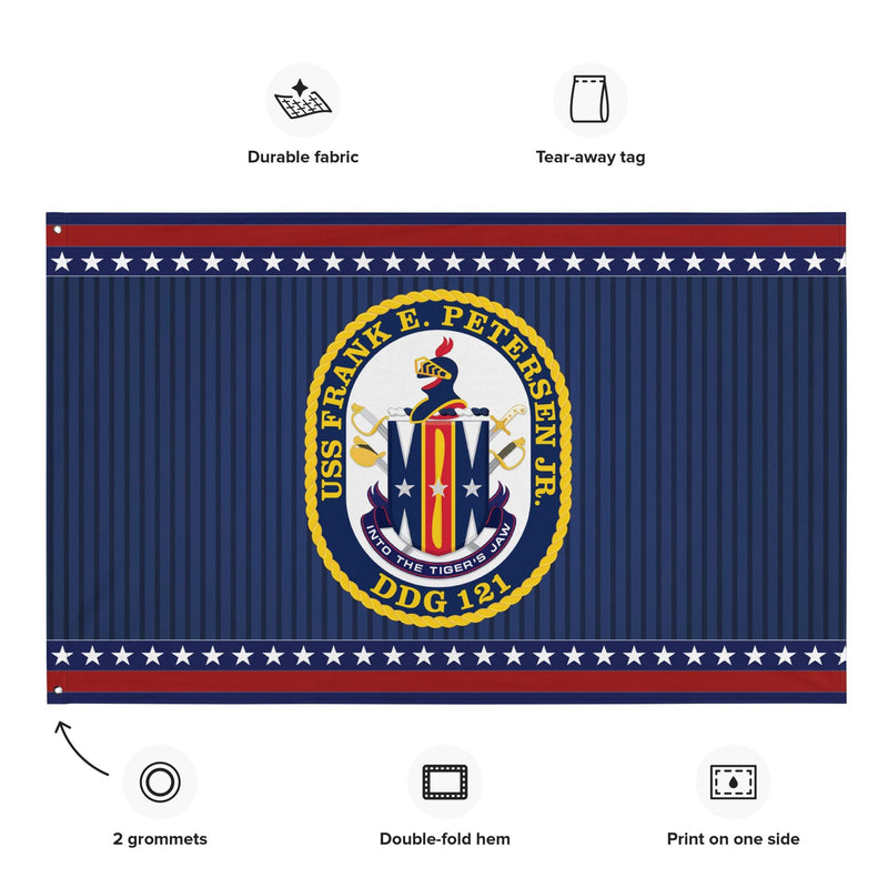 Patriotic USS Frank E. Peterson (DDG-121) Ship's Crest Wall Flag