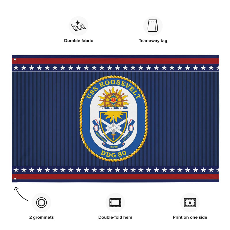 Patriotic USS Roosevelt (DDG-80) Ship's Crest Wall Flag