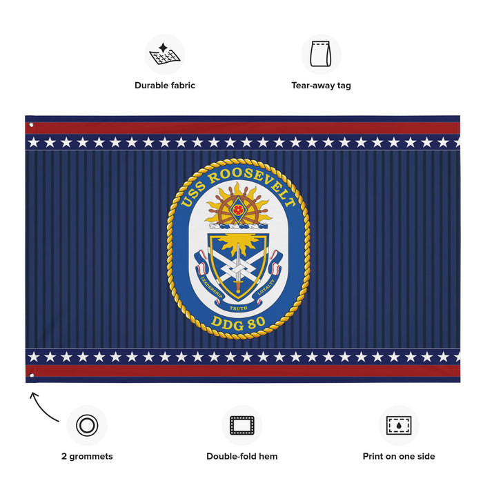 Patriotic USS Roosevelt (DDG-80) Ship's Crest Wall Flag Tactically Acquired   