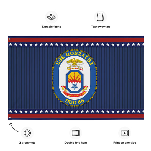 Patriotic USS Gonzalez (DDG-66) Ship's Crest Wall Flag Tactically Acquired   