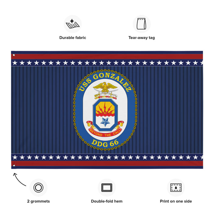 Patriotic USS Gonzalez (DDG-66) Ship's Crest Wall Flag Tactically Acquired   