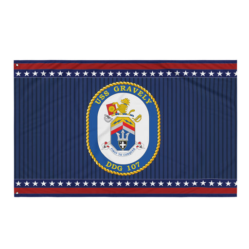 Patriotic USS Gravely (DDG-107) Ship's Crest Wall Flag Tactically Acquired Default Title  