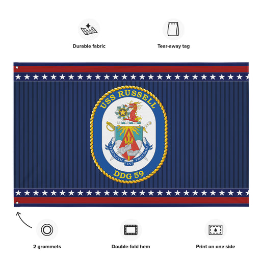 Patriotic USS Russell (DDG-59) Ship's Crest Wall Flag Tactically Acquired   