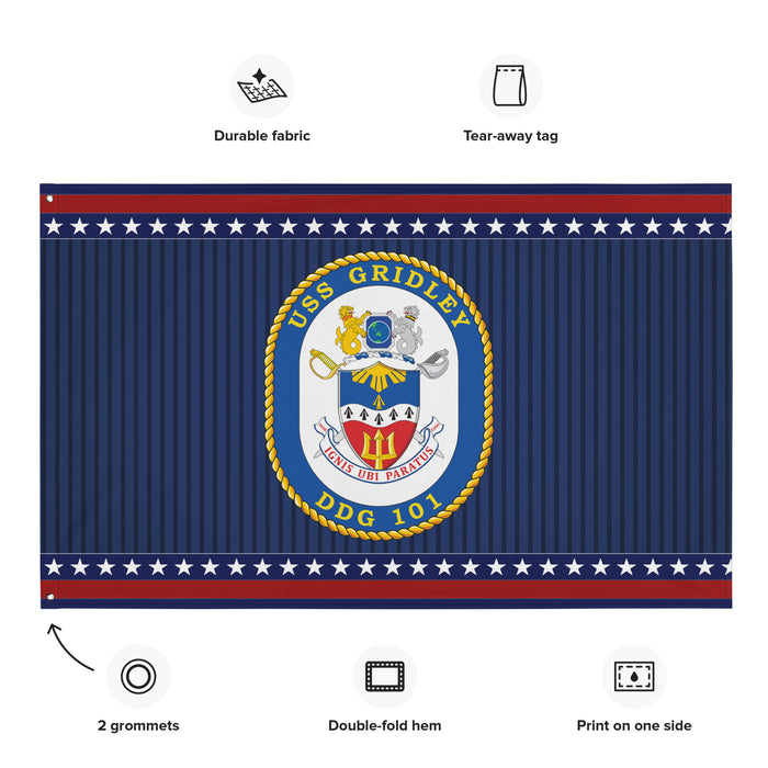 Patriotic USS Gridley (DDG-101) Ship's Crest Wall Flag Tactically Acquired   