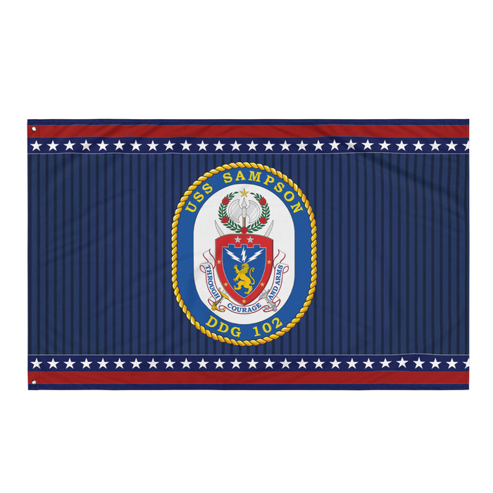 Patriotic USS Sampson (DDG-102) Ship's Crest Wall Flag Tactically Acquired Default Title  