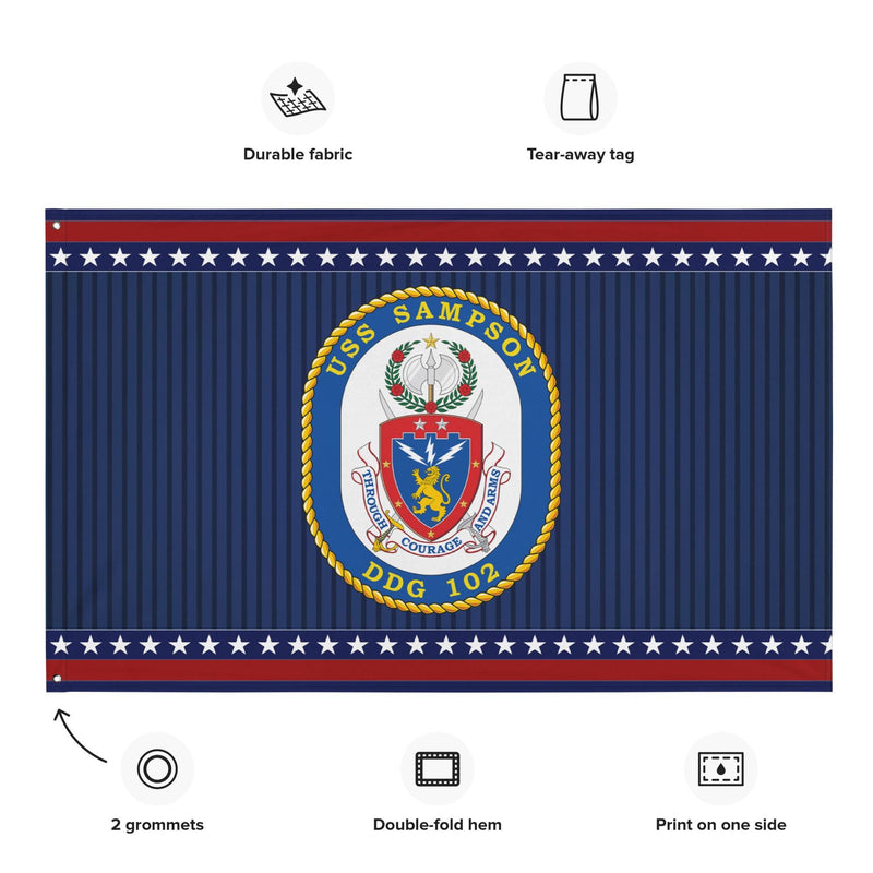 Patriotic USS Sampson (DDG-102) Ship's Crest Wall Flag