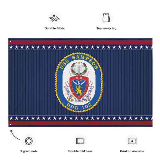 Patriotic USS Sampson (DDG-102) Ship's Crest Wall Flag Tactically Acquired   