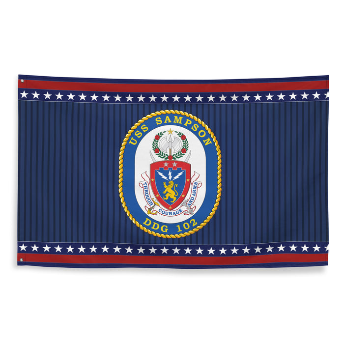 Patriotic USS Sampson (DDG-102) Ship's Crest Wall Flag Tactically Acquired   