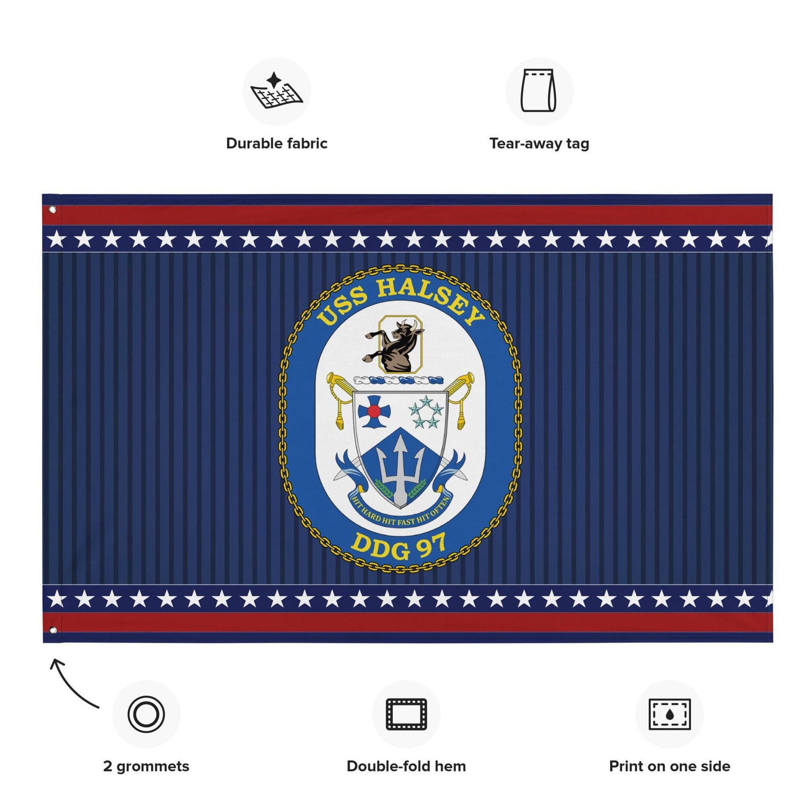 Patriotic USS Halsey (DDG-97) Ship's Crest Wall Flag Tactically Acquired   