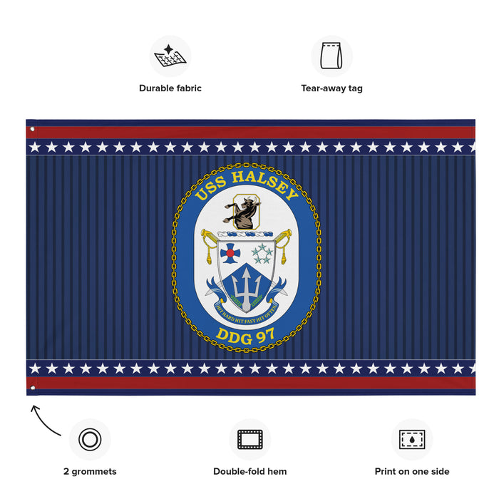 Patriotic USS Halsey (DDG-97) Ship's Crest Wall Flag Tactically Acquired   