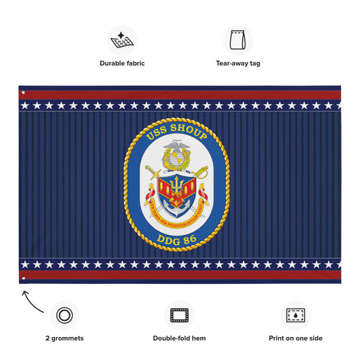 Patriotic USS Shoup (DDG-86) Ship's Crest Wall Flag Tactically Acquired   