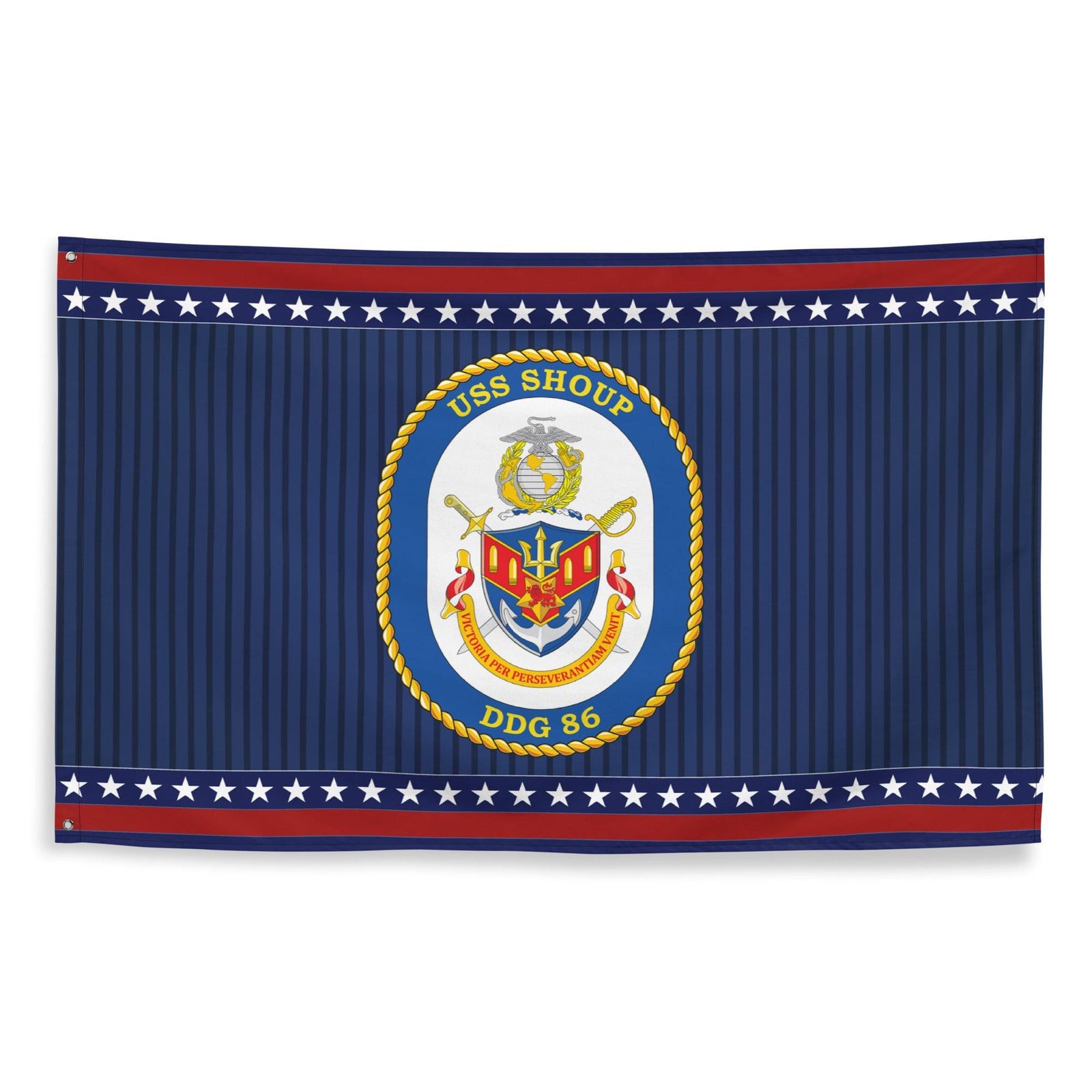Patriotic USS Shoup (DDG-86) Ship's Crest Wall Flag Tactically Acquired   