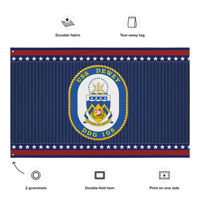 Patriotic USS Dewey (DDG-105) Ship's Crest Wall Flag Tactically Acquired   