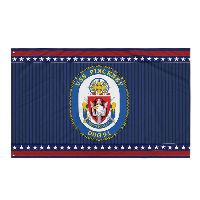 Patriotic USS Pinckney (DDG-91) Ship's Crest Wall Flag Tactically Acquired Default Title  