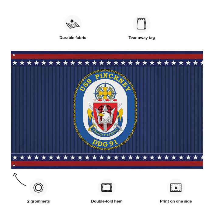 Patriotic USS Pinckney (DDG-91) Ship's Crest Wall Flag Tactically Acquired   