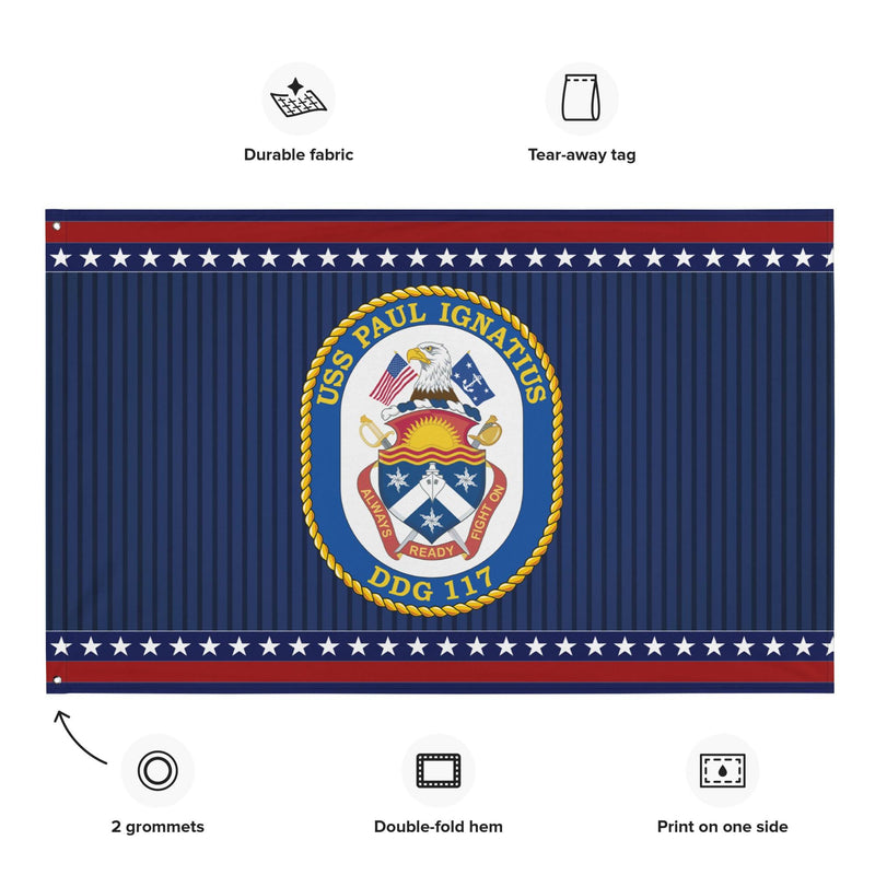 Patriotic USS Paul Ignatius (DDG-117) Ship's Crest Wall Flag
