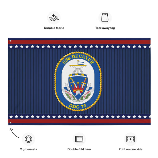 Patriotic USS Decatur (DDG-73) Ship's Crest Wall Flag Tactically Acquired   