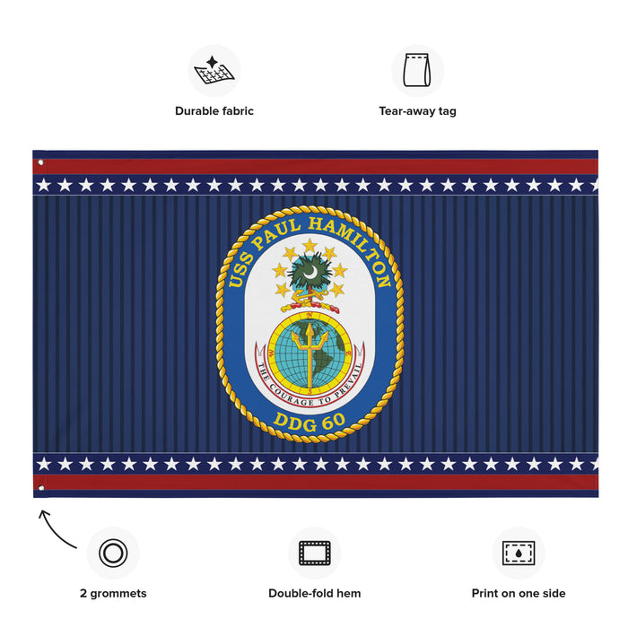 Patriotic USS Paul Hamilton (DDG-60) Ship's Crest Wall Flag Tactically Acquired   