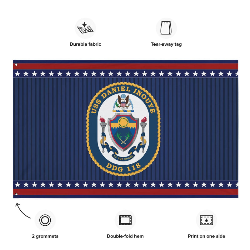 Patriotic USS Daniel Inouye (DDG-118) Ship's Crest Wall Flag