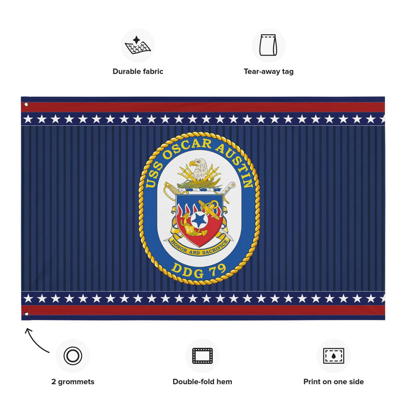 Patriotic USS Oscar Austin (DDG-79) Ship's Crest Wall Flag