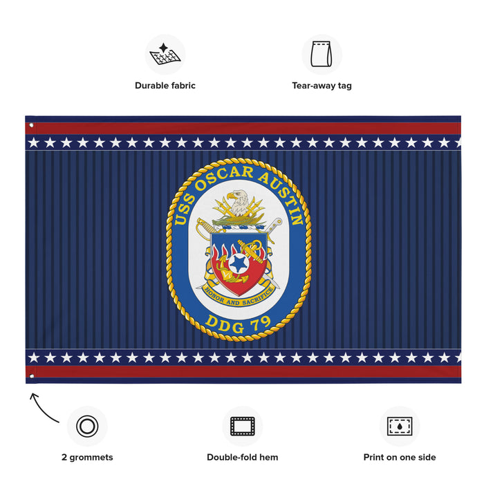 Patriotic USS Oscar Austin (DDG-79) Ship's Crest Wall Flag Tactically Acquired   