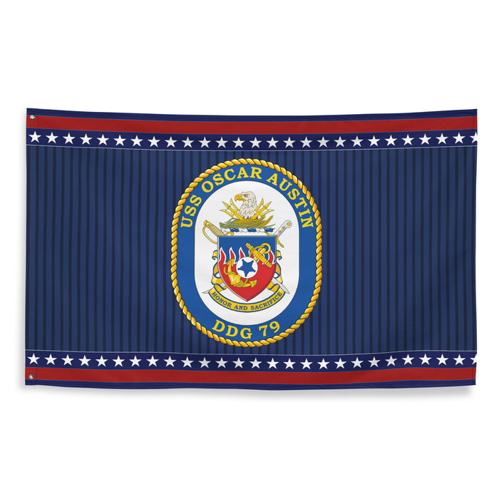 Patriotic USS Oscar Austin (DDG-79) Ship's Crest Wall Flag Tactically Acquired   