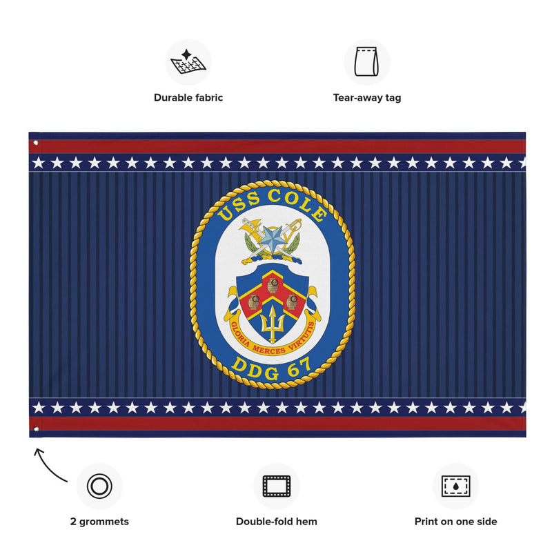 Patriotic USS Cole (DDG-67) Ship's Crest Wall Flag