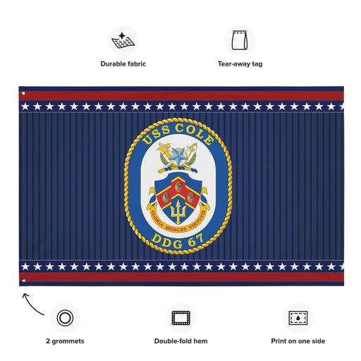 Patriotic USS Cole (DDG-67) Ship's Crest Wall Flag Tactically Acquired   