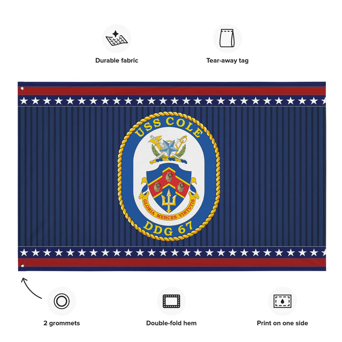 Patriotic USS Cole (DDG-67) Ship's Crest Wall Flag Tactically Acquired   