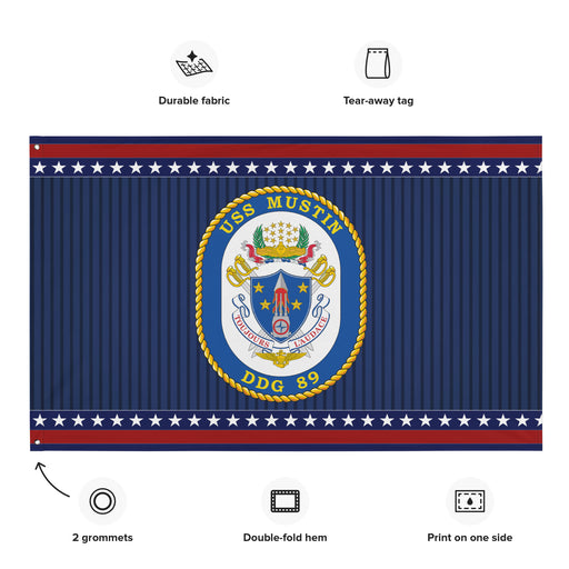 Patriotic USS Mustin (DDG-89) Ship's Crest Wall Flag Tactically Acquired   