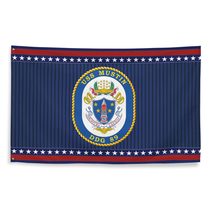 Patriotic USS Mustin (DDG-89) Ship's Crest Wall Flag Tactically Acquired   