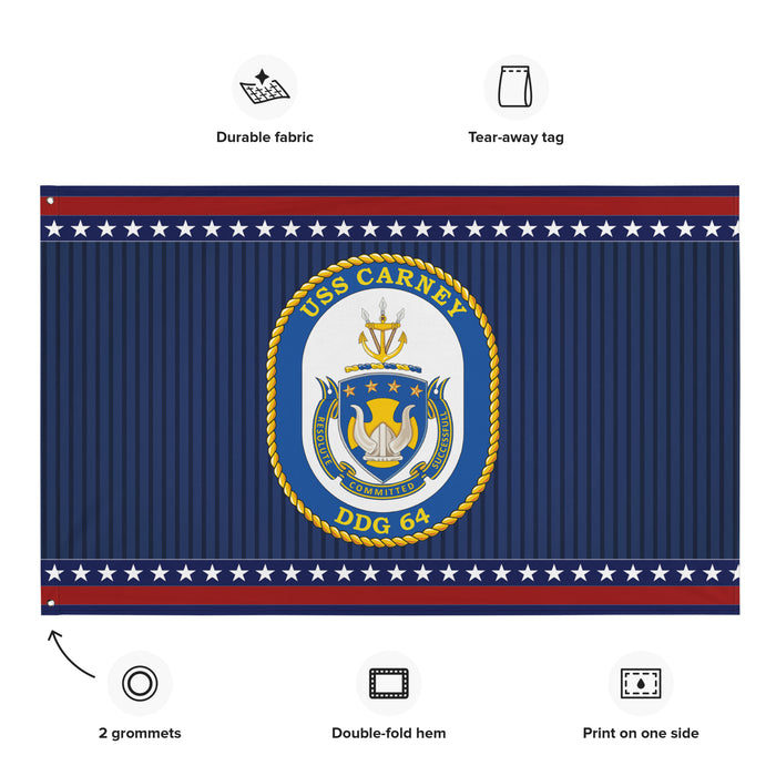 Patriotic USS Carney (DDG-64) Ship's Crest Wall Flag Tactically Acquired   