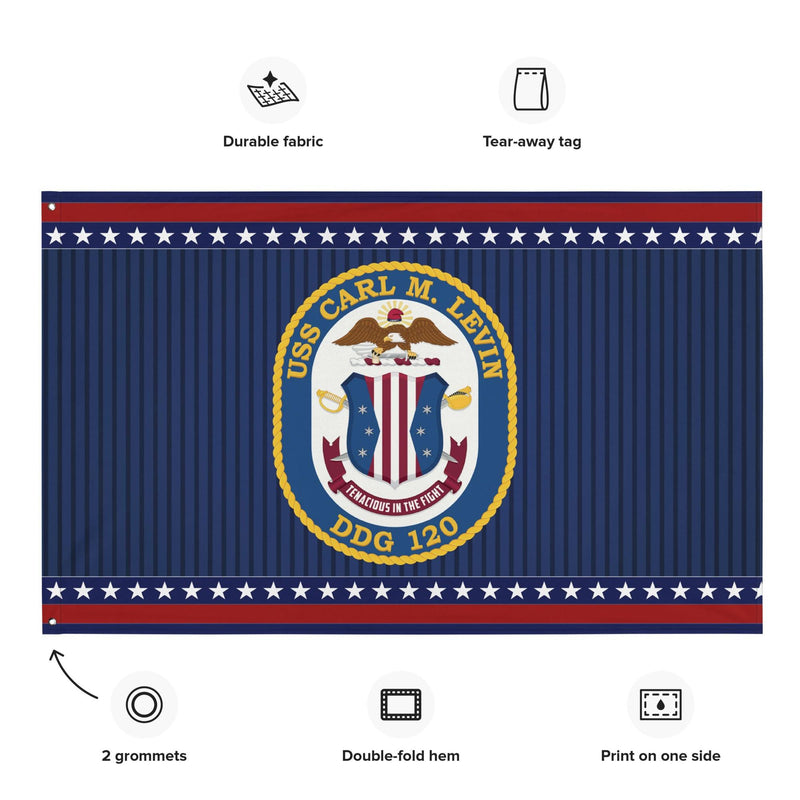 Patriotic USS Carl M. Levin (DDG-120) Ship's Crest Wall Flag