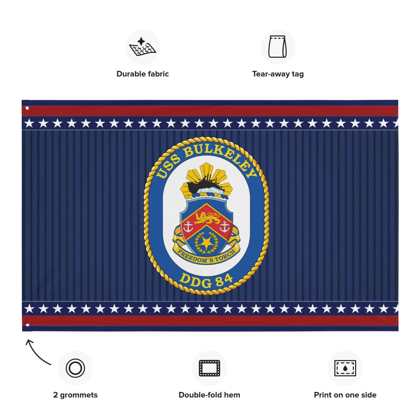 Patriotic USS Bulkeley (DDG-84) Ship's Crest Wall Flag Tactically Acquired   