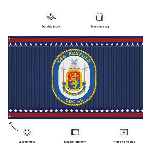 Patriotic USS Benfold (DDG-65) Ship's Crest Wall Flag Tactically Acquired   