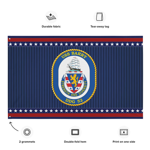 Patriotic USS Barry (DDG-52) Ship's Crest Wall Flag Tactically Acquired   